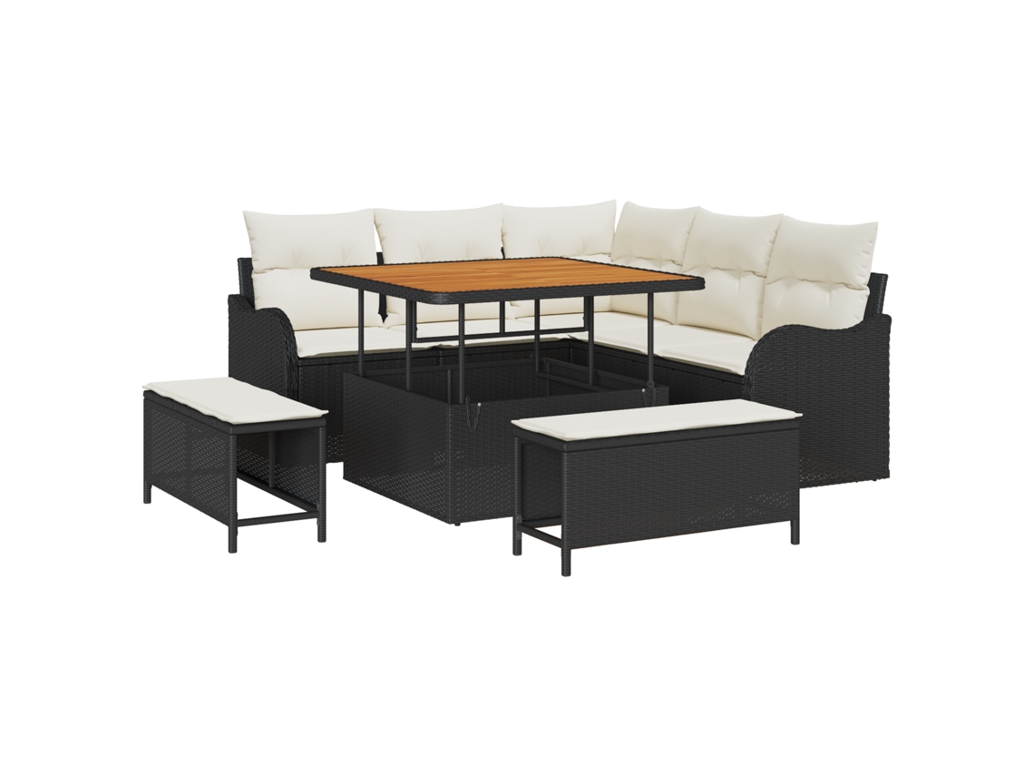 Conjunto 8 Sofá De Jardim Vidaxl Preto Vime Pe (100 X 100 X 71 Cm)