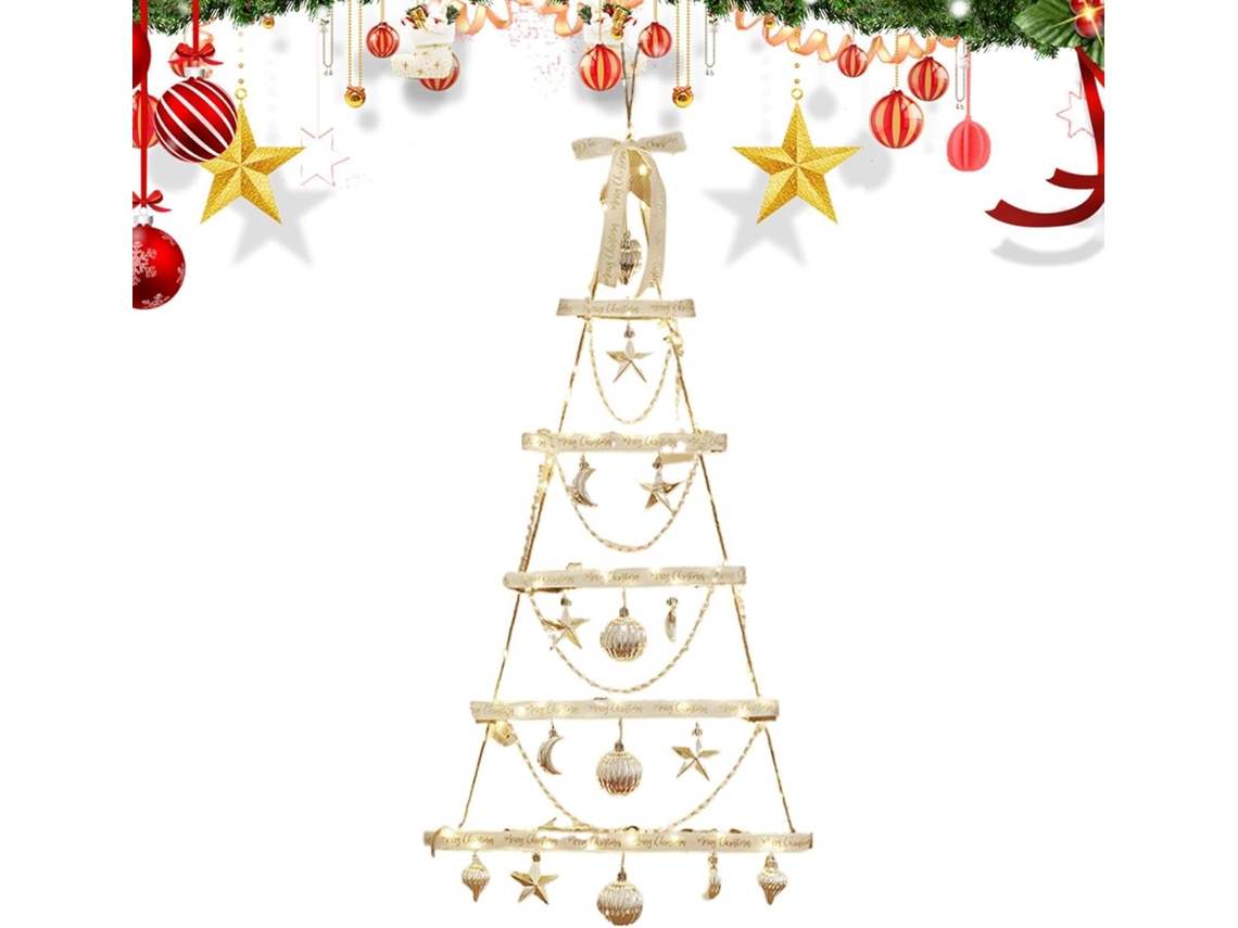Árvore De Natal Decorativa De Parede Com Luzes, Escada E Galhos.