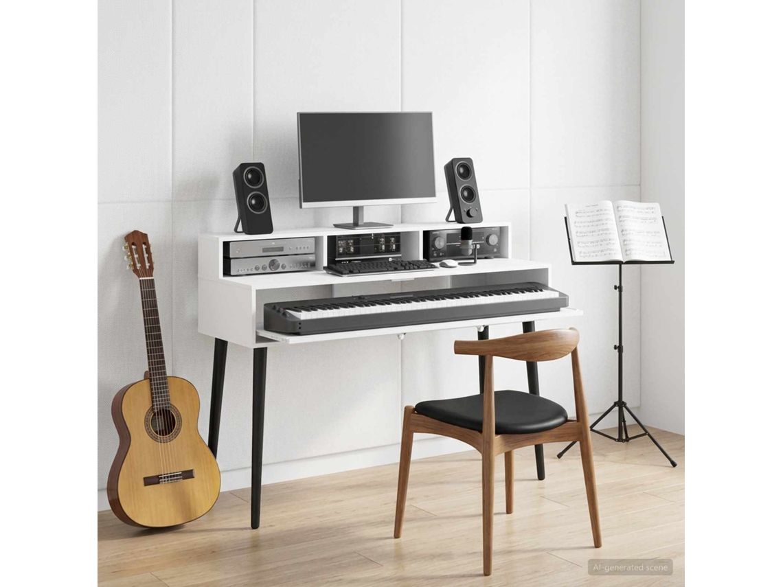 Vidaxl Mesa De Estúdio Branco 130 X 42,5 X 36 Cm Derivados De Madeira