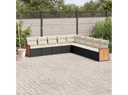 9 Pcs Conjunto De Sofás P/ Jardim C/ Almofadões Vime Pe Preto Dkd Home Decor