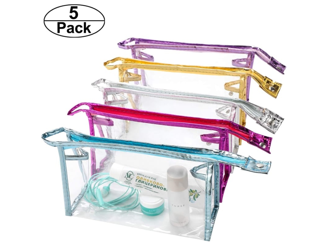 5 Pacotes De Bolsas De Maquiagem Transparentes À Prova D'água Com Zíper, Portáteis Em Pvc Para Viagem