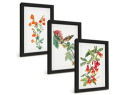 Quadros Decorativos Para Paredeflores E Pássaros Pintados Moldura Preta Quadros Para O Escritório Espelharte (3 Peças 20x30 Cm)