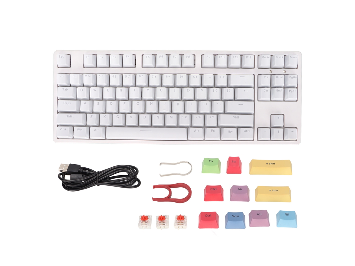 2026 teclado Mecânico para Jogos com Fio 87 Teclas Branco