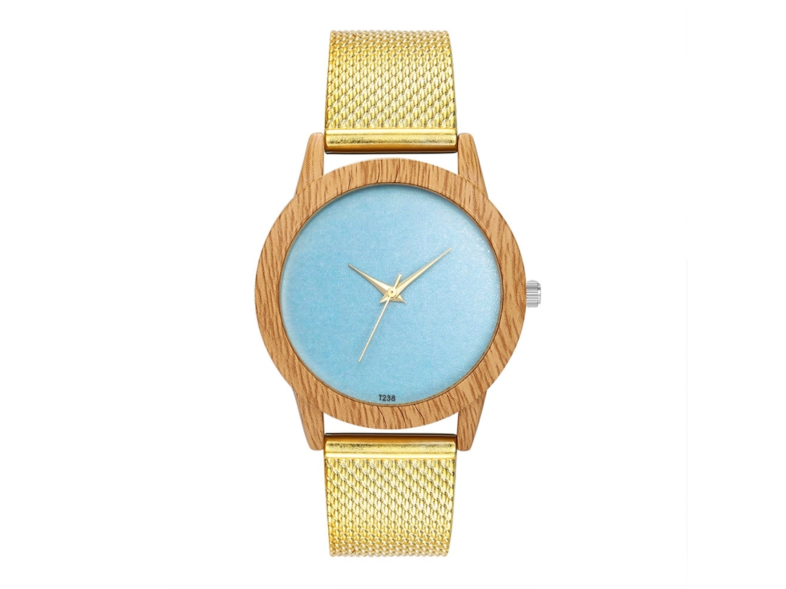 Relógio de quartzo unissex com pulseira de silicone, estilo casual dourado.