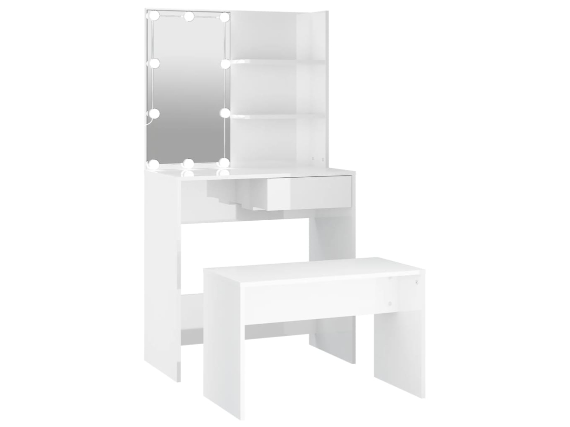 Dressing Table Set With Led, Dressing Table Sets With Leds Vidaxl Branco Madeira Processada (74.5 X 40 X 141 Cm)