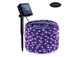 (roxo) Cordão De Luzes De Halloween Movido A Energia Solar, 12 Metros, 120 Leds, 8 Modos
