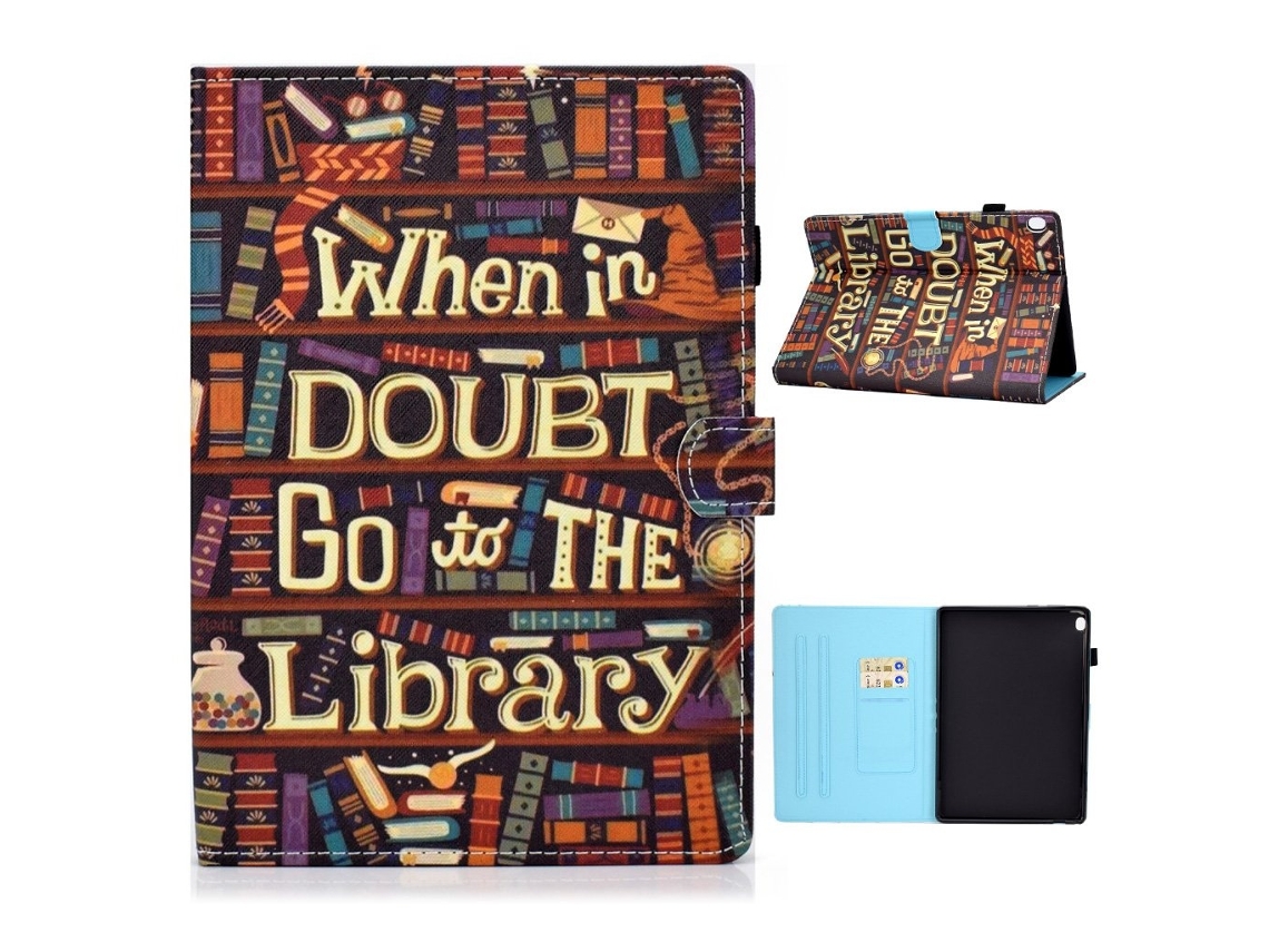 Capa Flip Couro com Estampa Moderna para Lenovo Tab M10, Biblioteca