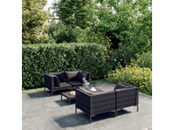 Vidaxl 5 Pcs Conj. Lounge Jardim C/ Almofadões Vime Pe Cinzento-escuro