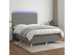 Cama Box Spring C/ Colchão E Led 140x190 Cm Tecido Cinza-escuro
