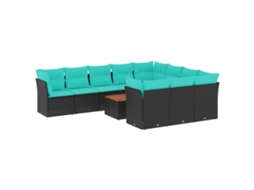 Maison Exclusive - 11 Pcs Conjunto Sofás De Jardim C/ Almofadões Vime Pe Preto