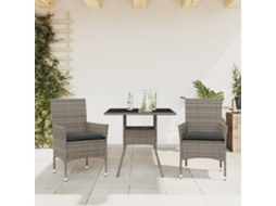 Vidaxl 3 Pcs Conjunto Jantar Jardim C/ Almofadões Vime Pe/vidro Cinza