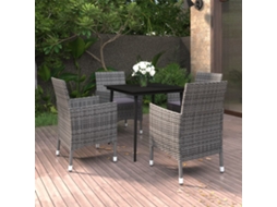 Conjunto 5 Peças Jantar P/ Jardim C/almofadões Vime Pe E Vidro Dkd Home Decor