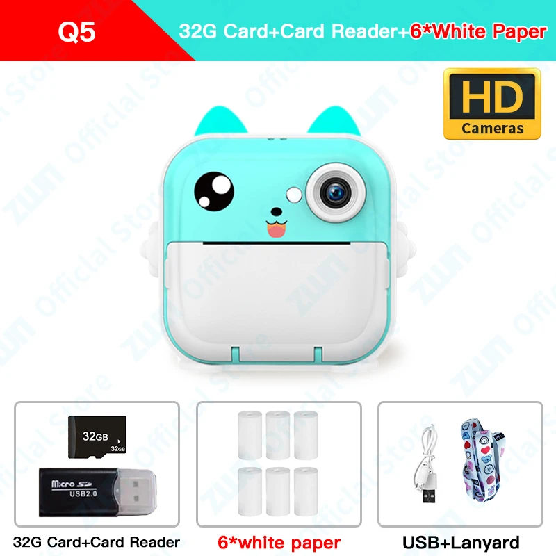 Câmera Digital Infantil Hd De Brinquedo, Impressão Instantânea, Acompanha Um Cartão De Memória De 32 Gb.