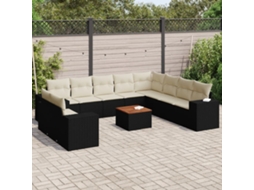Vidaxl 11 Pcs Conjunto Sofás De Jardim C/ Almofadões Vime Pe Preto