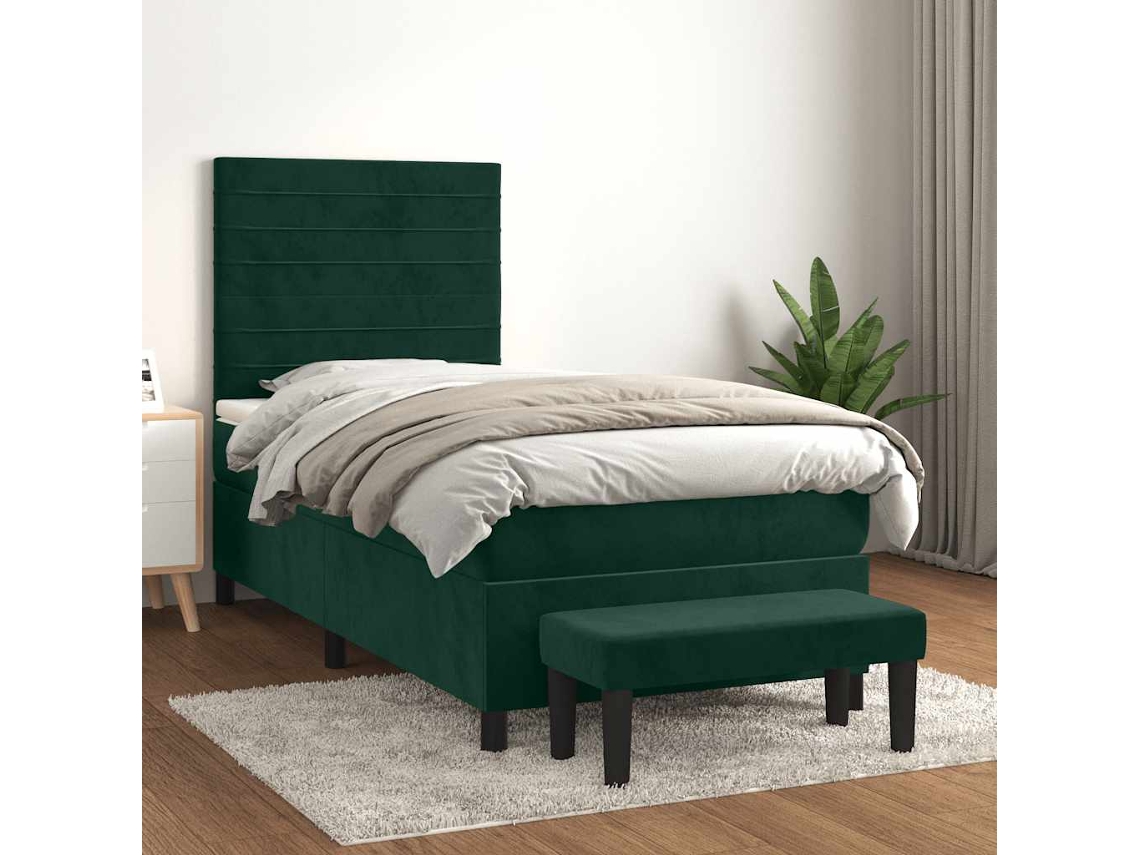 Vidaxl Cama Com Molas/colchão 90x200 Cm Veludo Verde-escuro