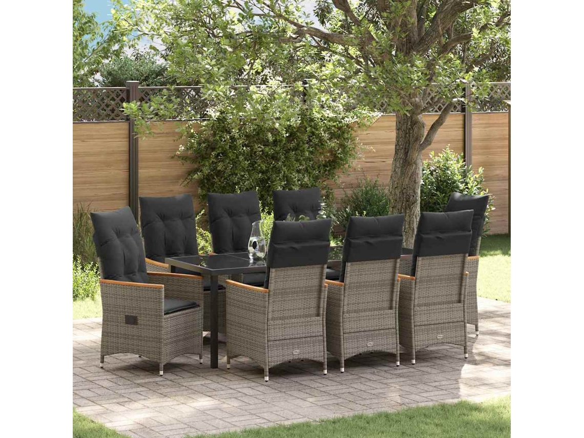 Vidaxl Conjunto de Jantar para Jardim 9 Pcs Cinzeto Vime Pe