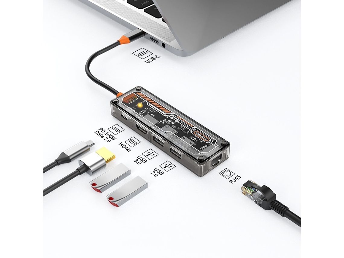Estação de Ancoragem YIZHOOD Ecrã Rj45 Compatível com Hdmi Usb 45 4K@30Hz 5 Gbps Usb C 3.0 Hub 100 W Pd Preto