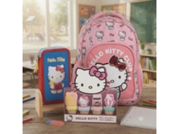 Mochila 32 X 42 X 20 Cm E Estojo Escolar Hello Kitty Com Necesser