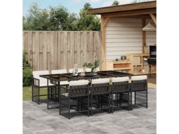 Vidaxl 9 Pcs Conjunto De Jantar P/ Jardim C/ Almofadões Vime Pe Preto