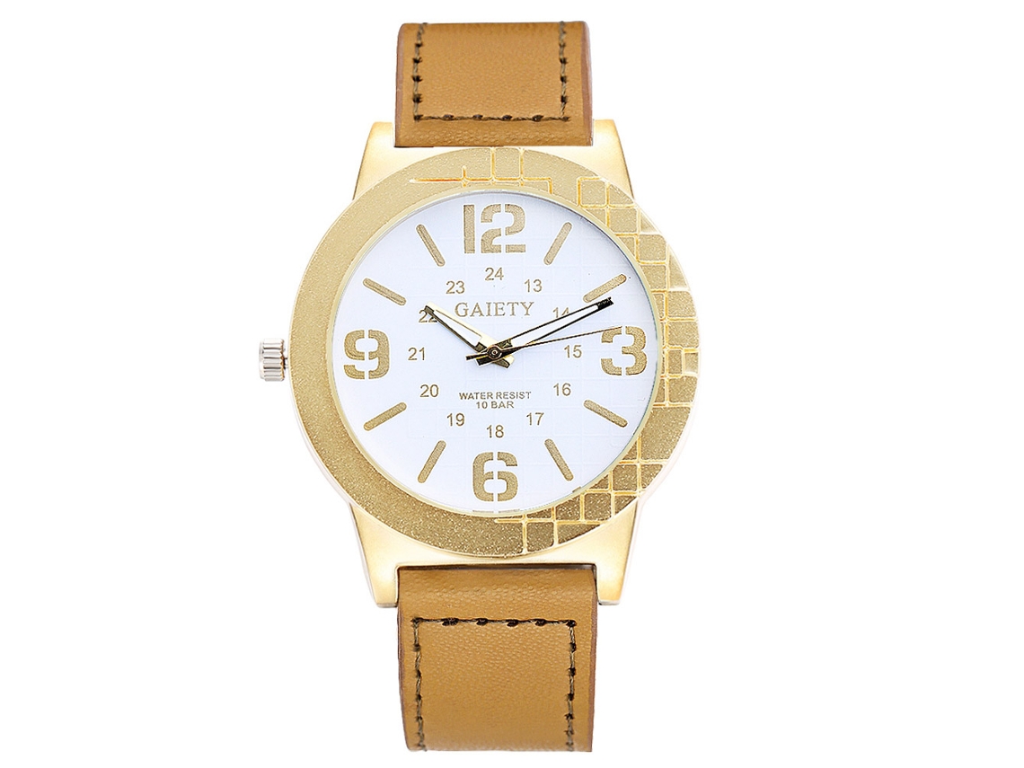 Relógio masculino analógico de quartzo com pulseira de PU, estilo clássico, simples e elegante (bege)
