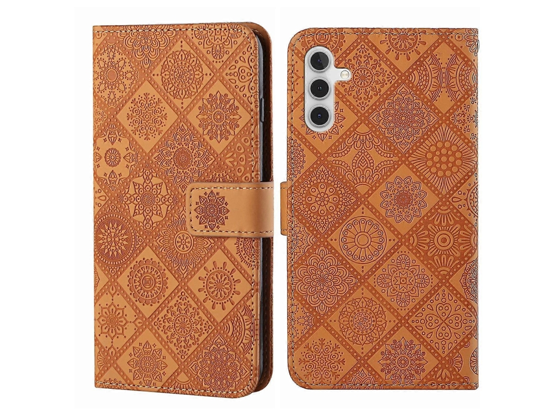 Capa De Couro Para Celular Com Padrão Étnico Em Relevo