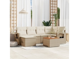 Vidaxl 7 Pcs Conjunto De Sofás P/ Jardim Com Almofadões Vime Pe Bege