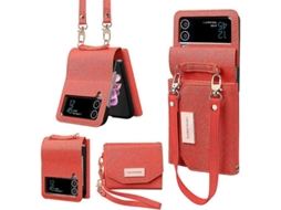 Funda De Cuero Giratoria Com Pulseira E Cartões Para Samsung Galaxy Z Flip 4 Xwzorange Naranja