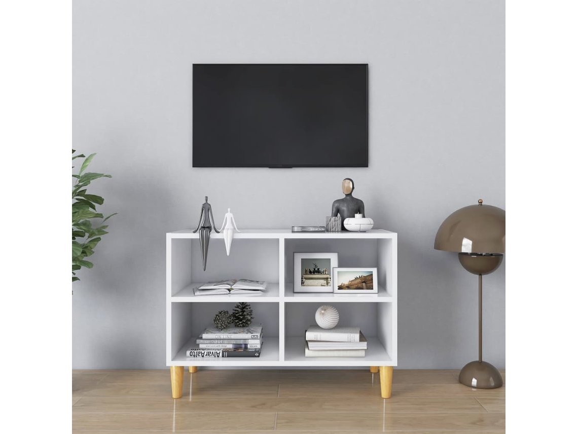 Vidaxl Móvel De Tv Com Pernas Em Madeira Maciça 69,5x30x50 Cm Branco