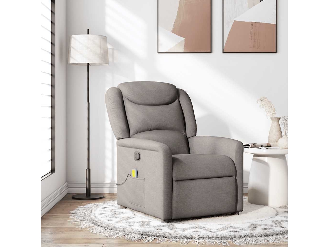 Vidaxl Poltrona De Massagens Reclinável Tecido Cinzento-acastanhado