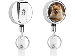 Porta Crachá Retrátil Com Estampa De Cachorro Da Raça Pomerânia, Clipe Cinto E Chaveiro, Clipe Cordão De Metal