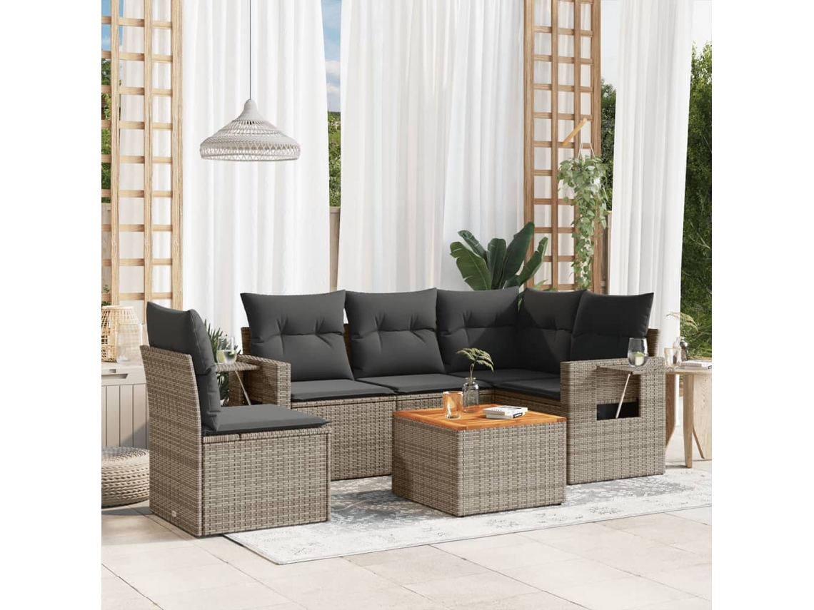 Vidaxl 6 Pcs Conjunto Sofás De Jardim Com Almofadões Vime Cinzento
