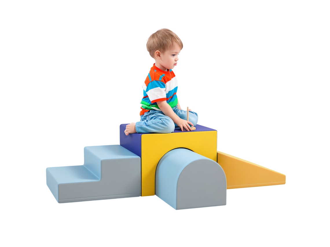 Conjunto de 4 Blocos Macios para Escalada e Deslizamento, Capa de Couro Sintético, para Crianças de 1 a 3 Anos, Multicolorido Ge