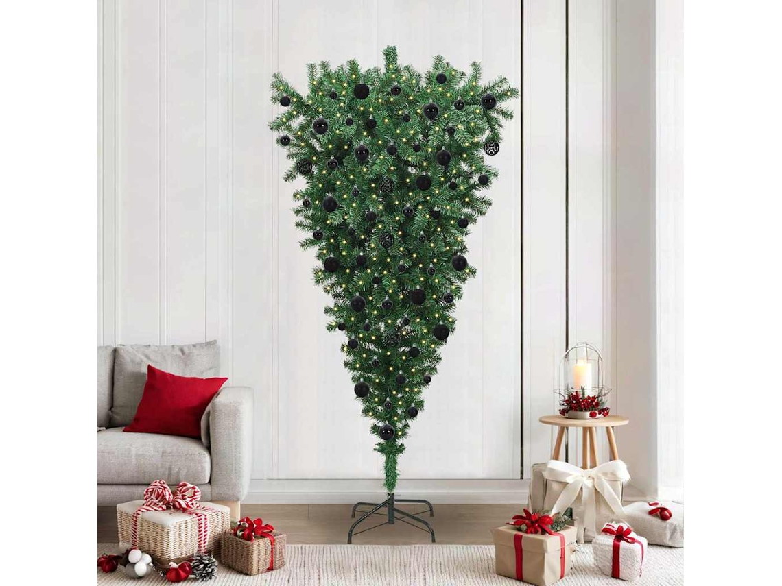 Vidaxl Árvore De Natal Artificial Pré-iluminada De Cabeça Para Baixo Com Conjunto De Bolas