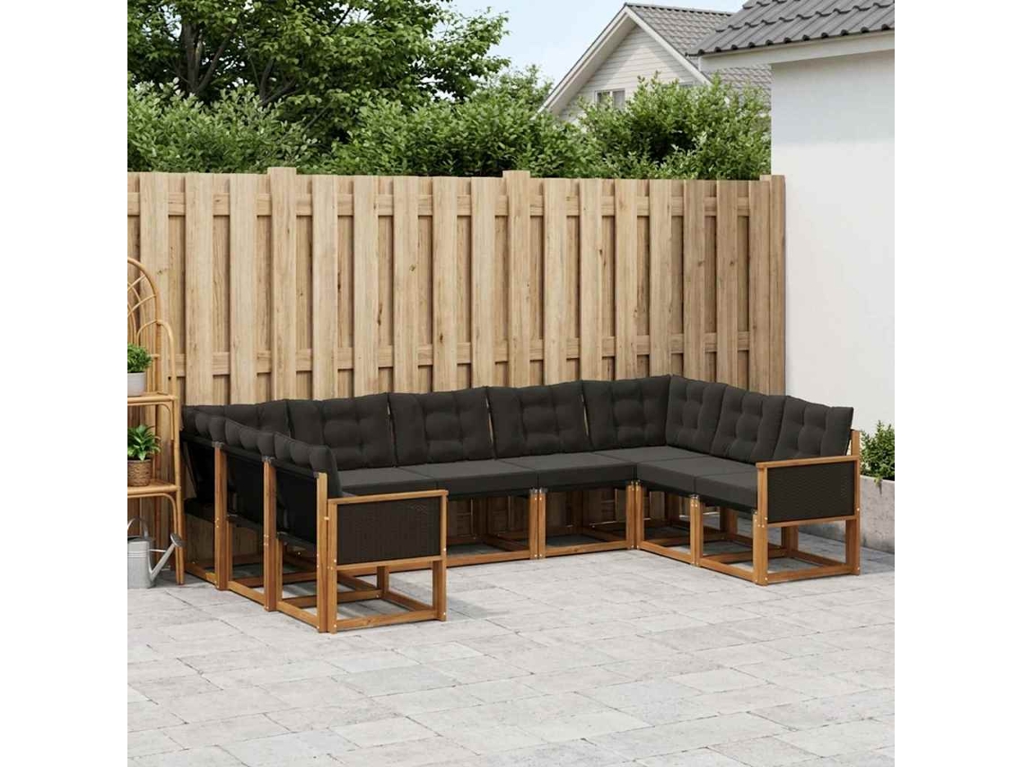 Vidaxl Conjunto De Sofás Para Exterior 9 Unid. Natural E Preto