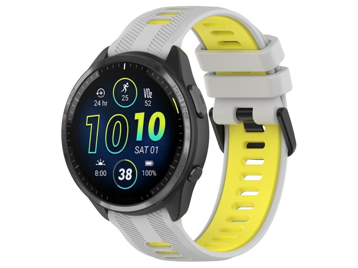 Bracelete para Garmin Forerunner 965 Silicone Bicolor Fivela Preta Cinza + Amarelo XIAOMOYU