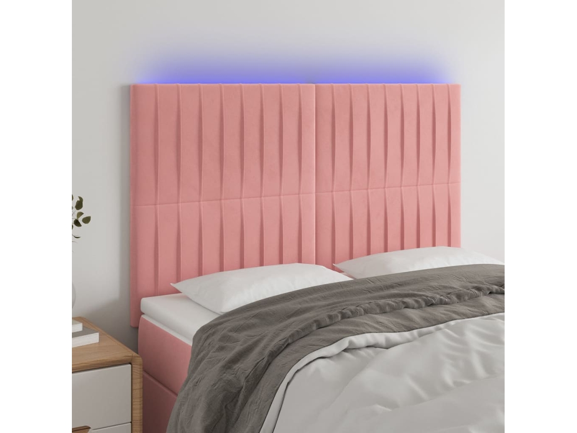 Cabeceira De Cama C/ Luzes Led Veludo 144x5x118/128 Cm Rosa Lovely Home