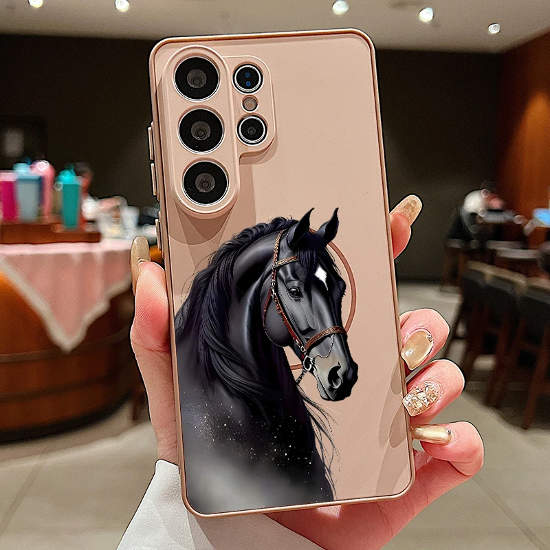Capa Magnética Para Celular Galaxy A34 Com Estampa De Cavalinho Fofo (dourada)