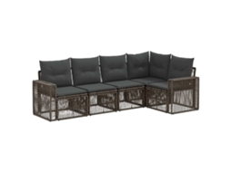 Vidaxl Conjunto De Sofá De Jardim 5 Pcs Cinza E Cinza Escuro Vime Pe