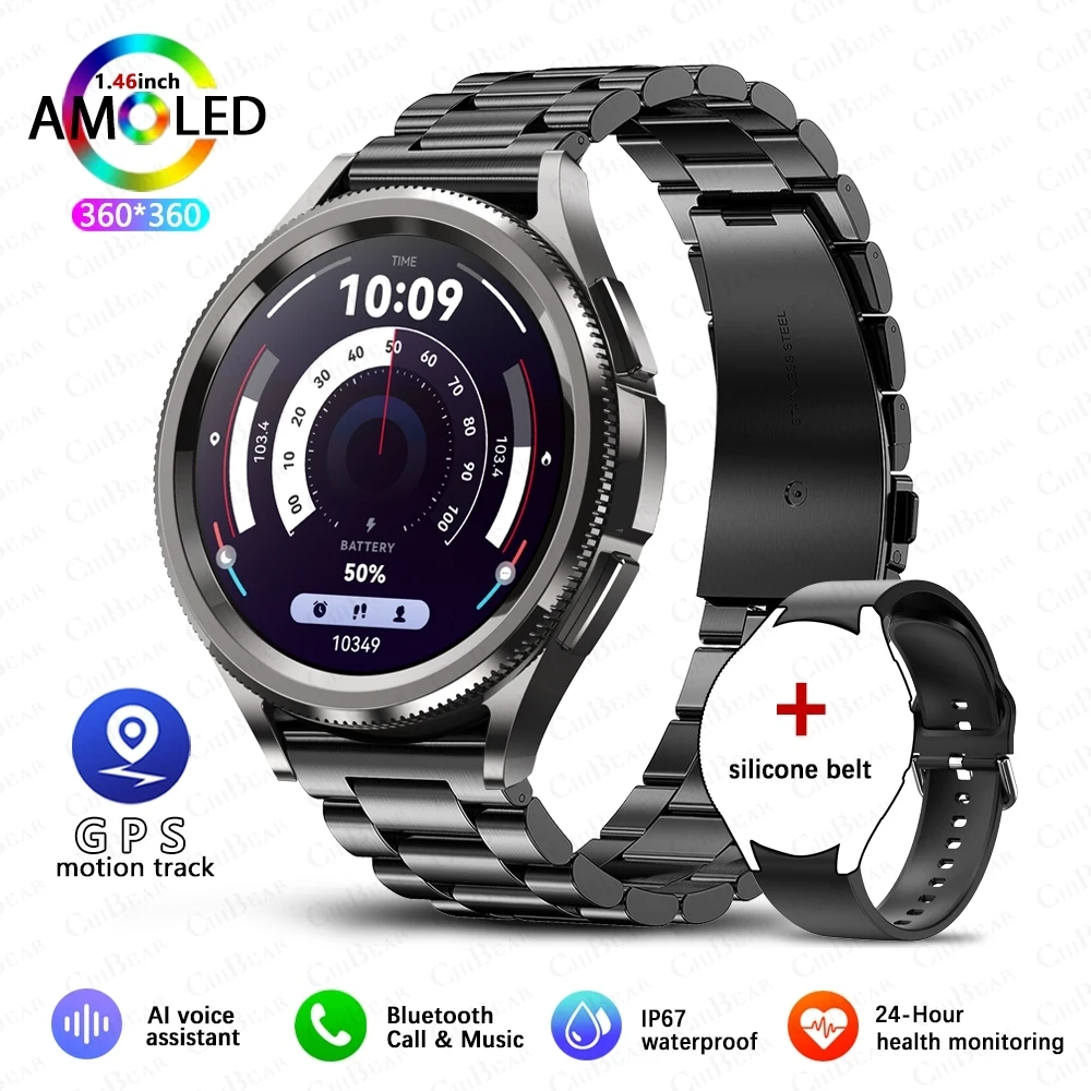 (aço Preto) Smartwatch Hd De 1,43 Polegadas, Assistente De Voz, Resistente À Água, Chamadas Bluetooth