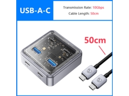 Yizhood Docking Station 4 Portas USB 3.0 Hub Splitter 10Gbps USB para Tipo C Compressor de Linha 50cm Preto