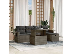 Vidaxl 6 Pcs Conjunto Sofás De Jardim Com Almofadões Vime Cinzento