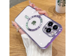 Capa Transparente Eletroplaqueada Magnética Para Iphone 17 Pro Na Cor Lavanda Roxa.