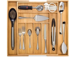 Organizador de Cubiertos de Bambú Expandible, 7 Compartimentos, Sistema Compacto para Cajones de Cocina
