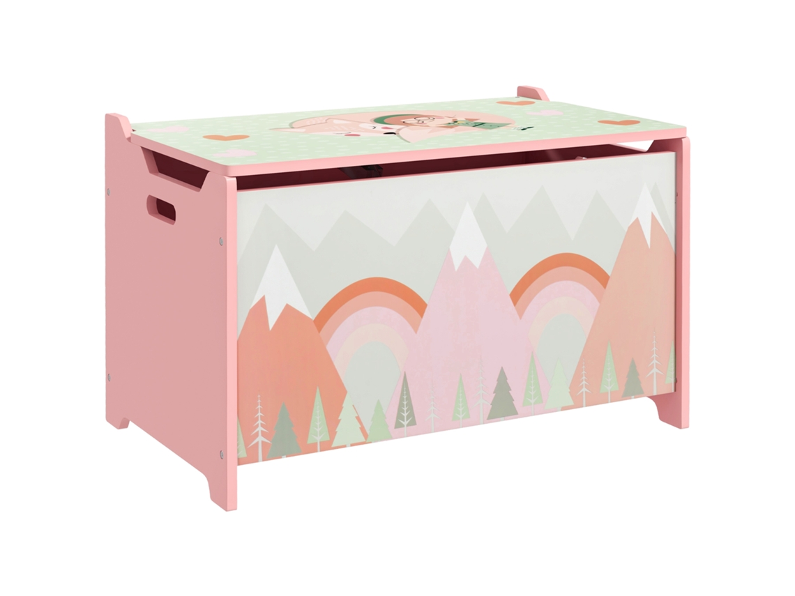 Baú Brinquedos 3-8 Anos Estampado Animais 60x37x39 Cm Rosa