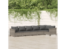 Vidaxl 6 Pcs Conjunto Lounge De Jardim C/ Almofadões Vime Pe Cinzento