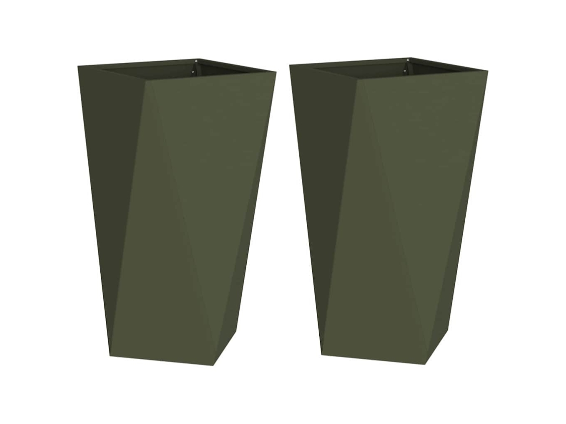 Conjunto 2 Caixa De Vaso Vidaxl Verde-azeitona Aço (40 X 40 X 75 Cm)