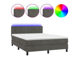 Cama Box Spring com Colchão LED Veludo Cinzento Escuro MAISON EXCLUSIVE (140x190 cm)