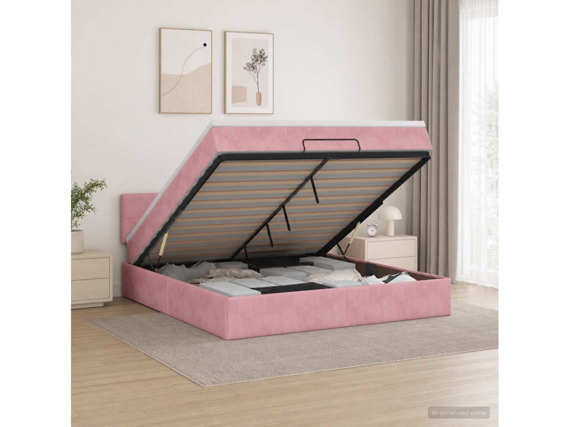 Vidaxl Cama Ottoman Com Colchão E Led Rosa 140 X 190 Cm Veludo