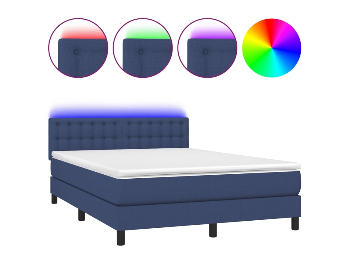 Cama Box Spring com Colchão e Led Tecido Azul MAISON EXCLUSIVE (140x200 cm)