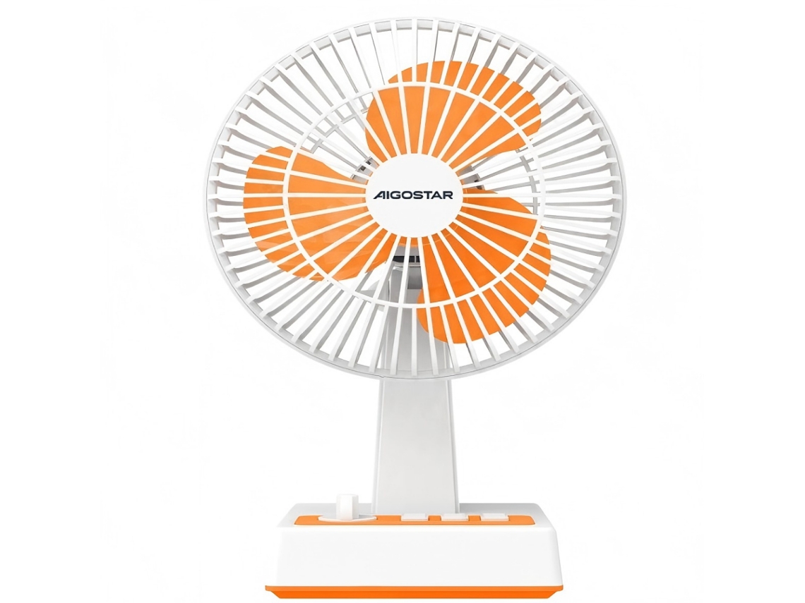 Ventilador De Mesa Aigostar 8 Polegadas, 3 Pás, 3 Velocidades, Usb( Sem Bateria), Design Branco E Laranja, Para Escritório E Quarto
